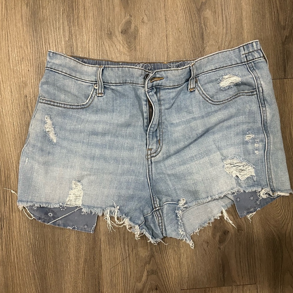Aerie Blue Jean Shorts with Distressed Frayed Hem